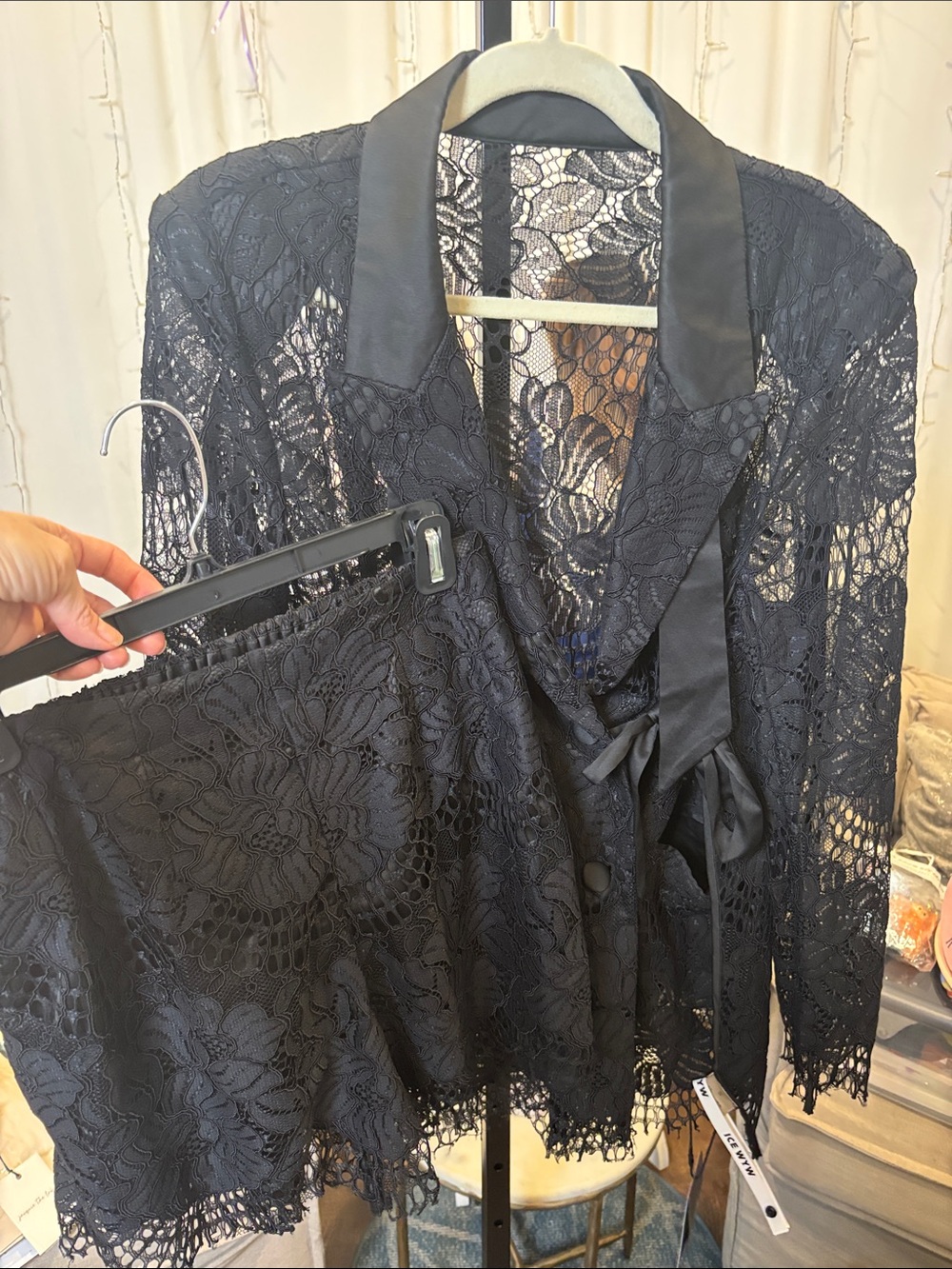 Black Lace Blazer and Short Set - Women